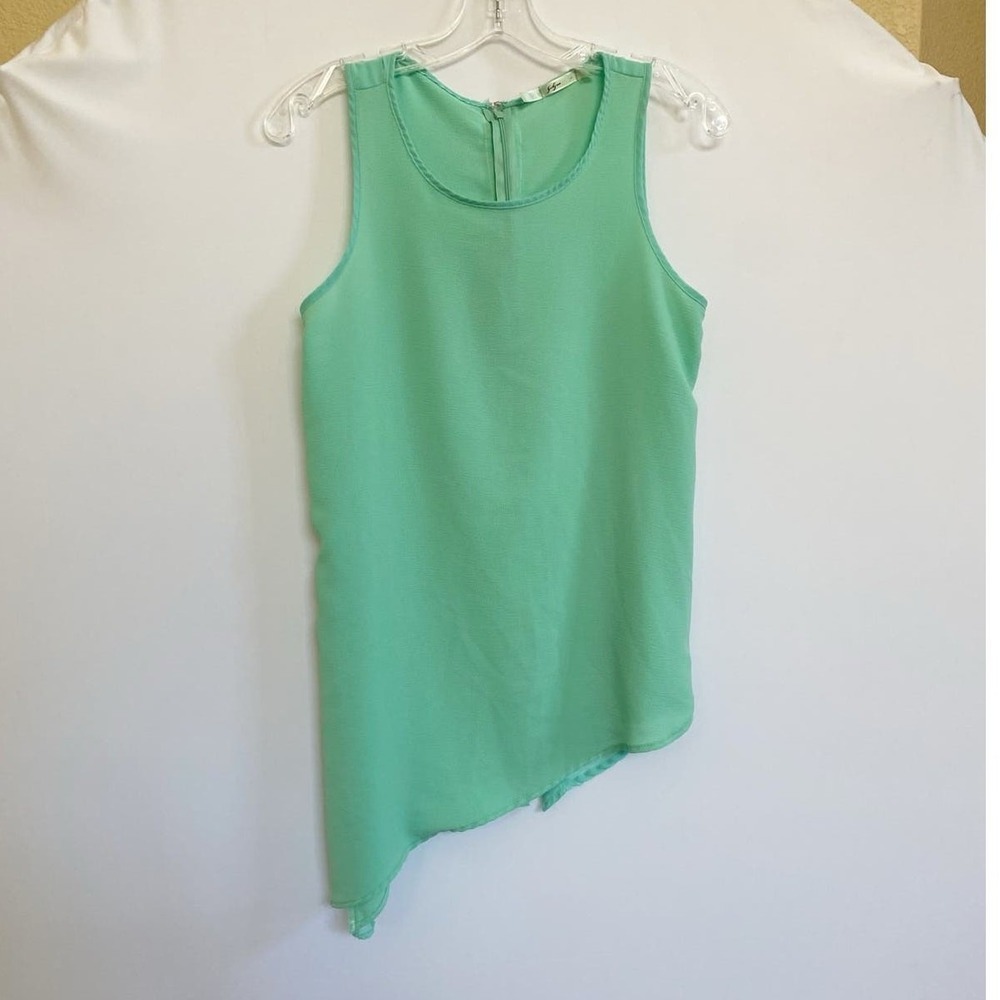 Gibson Womens Mint Green Sleeveless Asymmetrical Hem Layered Back Blouse Top - Picture 2 of 8